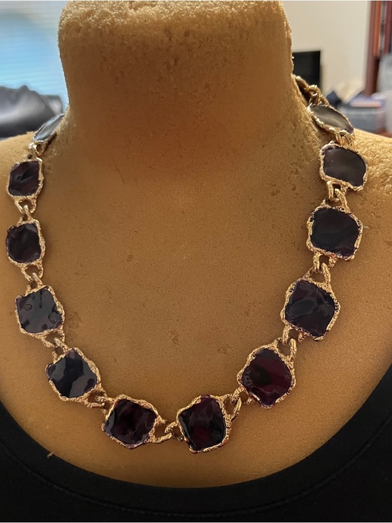 Jewelry - Gold Chain Necklace with Deep Brown Gemstone Links